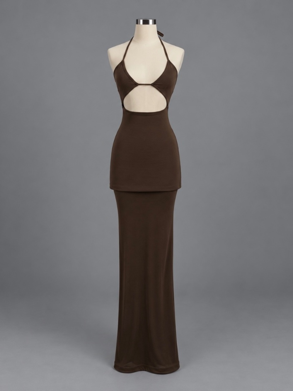 MESHKi Brown Cutout Halter Maxi Dress Size XS